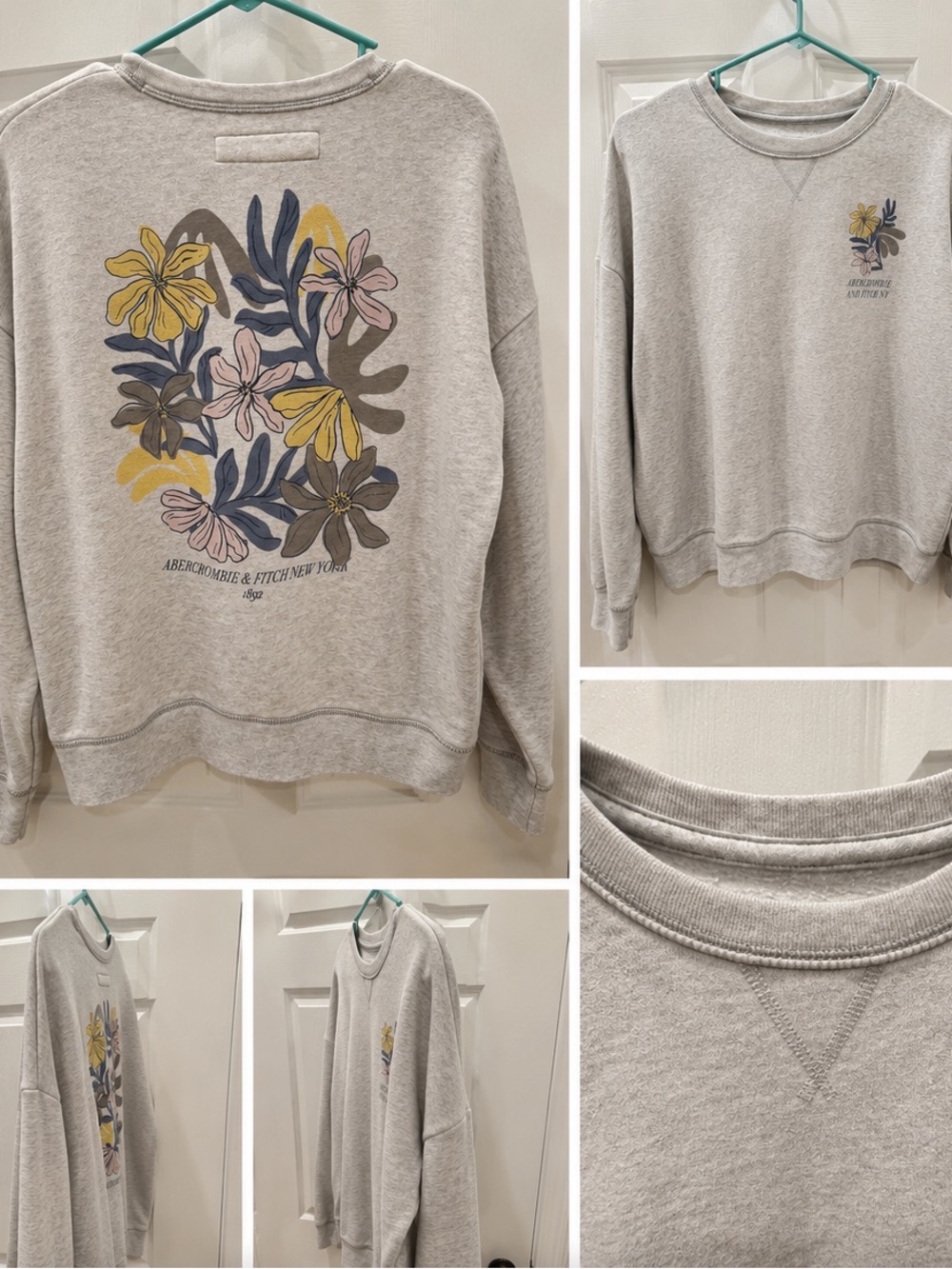 Abercrombie & Fitch Gray Floral Graphic Crewneck Sweatshirt